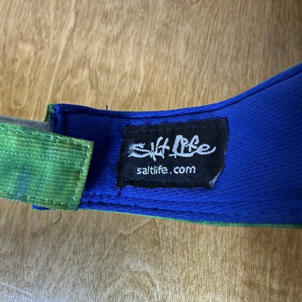 Salt Life Visor Blue Green Yellow Hook Loop Close Adjustable Size Summer Hat - Picture 6 of 7